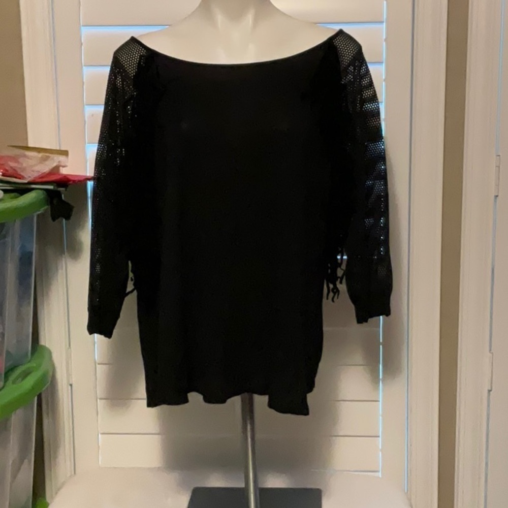 Cato Black Mesh Sleeve Blouse